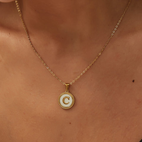 14K GOLD & WHITE PEARL LETTER NECKLACE